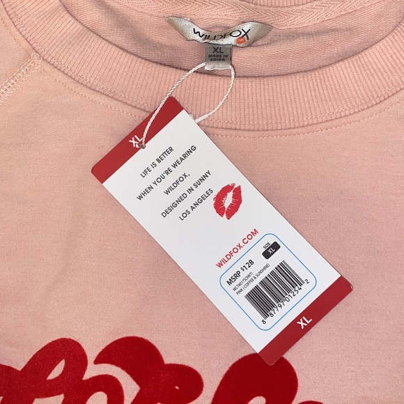 Wildfox Pink Coffee & Sunshine Boatneck Graphic Statement Sweatshirt - Picture 8 of 9